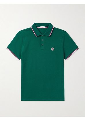 Moncler - Logo-Appliquéd Striped Cotton-Piqué Polo Shirt - Men - Green - XS