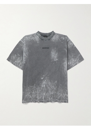 Balenciaga - Oversized Distressed Logo-Embroidered Printed Cotton-Jersey T-Shirt - Men - Gray - S