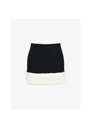 Womens Mistress Rocks Faux Fur-Hem Stretch-Crepe Mini Skirt