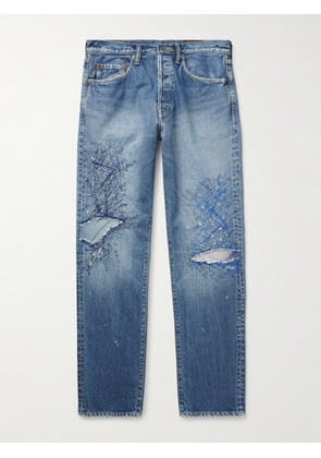 KAPITAL - Monkey CISCO Straight-Leg Distressed Embroidered Jeans - Men - Blue - UK/US 32