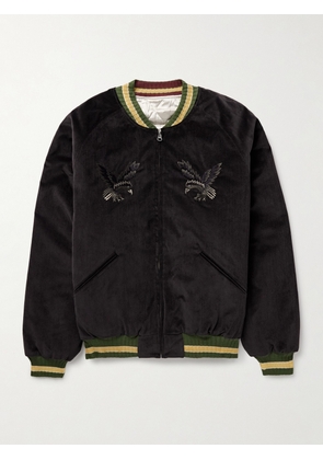 KAPITAL - Souvenir Padded Embroidered Cotton-Velvet Bomber Jacket - Men - Black - 2