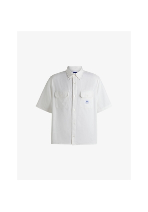 Mens Hugo Spread-Collar Brand-Patch Cotton Shirt