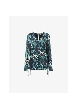 Womens Whistles Misty Leopard V-Neck Woven Blouse