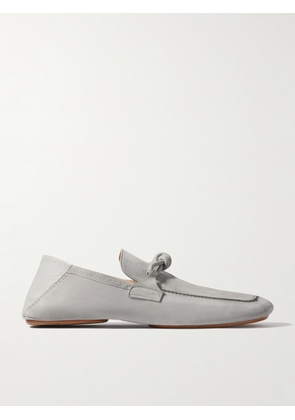 Bottega Veneta - Knot-Detailed Leather-Trimmed Textured-Nubuck Loafers - Men - Gray - EU 42