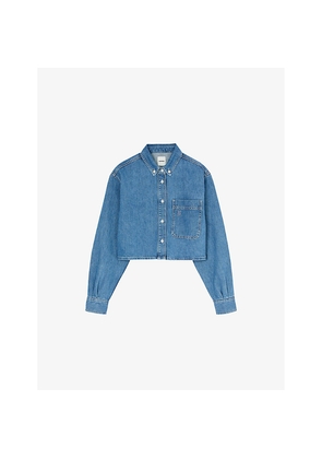 Womens Sandro Long-Sleeved Chest-Pocket Denim Shirt