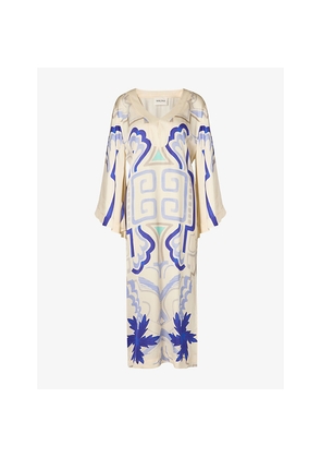 Womens Malina Manon Graphic-Print Wide-Sleeve Satin Maxi Dress