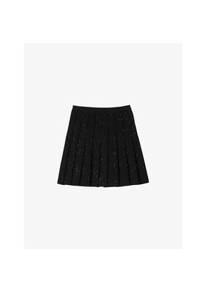 Womens Sandro Pleated Tweed Mini Skirt