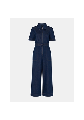 Womens Whistles Pin-Tuck Belted Denim Jumpsuit