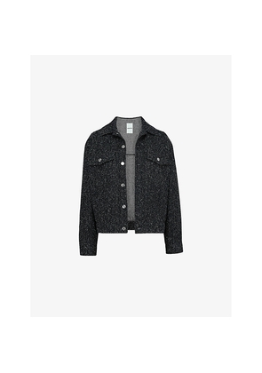 Womens Mistress Rocks Distressed Patch-Pocket Denim Jacket