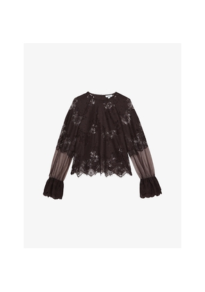 Womens Reiss Emilia Flared-Cuff Lace Blouse