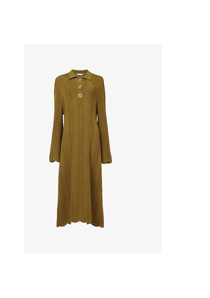 Womens Leem Scalloped-Trim Button-Neck Knitted Kaftan