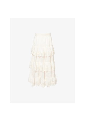 Womens Zimmermann Lucky Embroidered Cotton Midi Skirt
