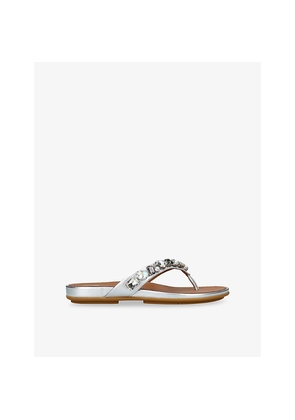 Womens Fitflop Gracie Crystal-Embellished Metallic-Leather Sandals