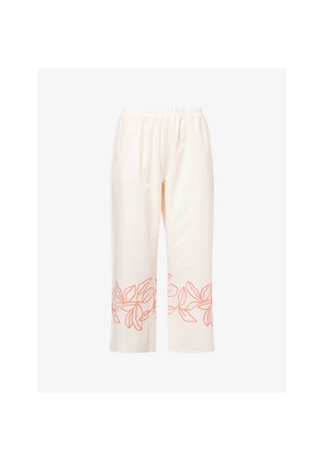 Womens Hanro Liz Floral-Embroidered Straight-Leg Cotton Cropped Pyjama Bottoms