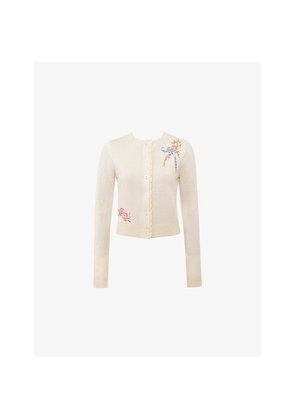 Womens House of CB Anjou Floral-Embroidered Wool Knitted Cardigan