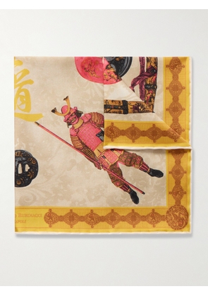 Rubinacci - Samurai Printed Silk-Twill Pocket Square - Men - Yellow