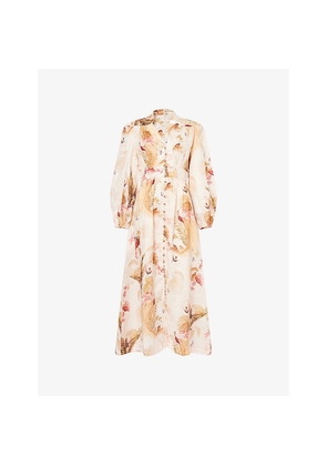 Womens Zimmermann Ascension Plunge Linen Midi Dress