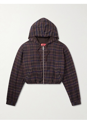 424 - Striped Cotton-Blend Flannel Zip-Up Hoodie - Men - Brown - S