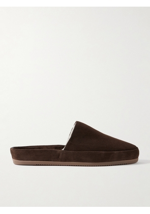 Mulo - Fleece-Lined Suede Slippers - Men - Brown - UK 7