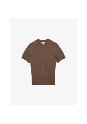 Womens Reiss Anita Short-Sleeve Cotton and Wool-Blend Top