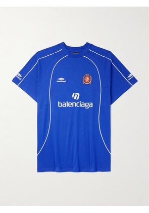 Balenciaga - Oversized Embroidered Logo-Print Cotton-Jersey T-Shirt - Men - Blue - 1