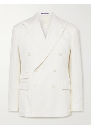 Ralph Lauren Purple Label - Double-Breasted Herringbone Cotton and Linen-Blend Suit Jacket - Men - Neutrals - UK/US 36