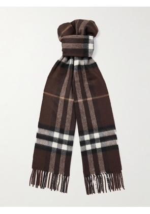 Burberry - Fringed Checked Cashmere Scarf - Men - Brown