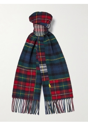 Polo Ralph Lauren - Logo-Embroidered Fringed Patchwork Checked Recycled Wool-Blend Scarf - Men - Red