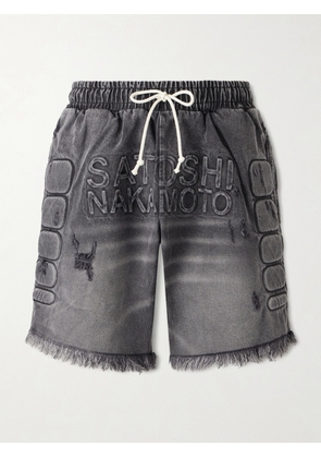 Satoshi Nakamoto - Straight-Leg Fringed Padded Denim Shorts - Men - Black - S