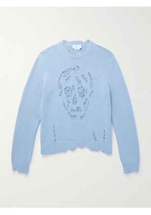 McQueen - Distressed Cotton Sweater - Men - Blue - S