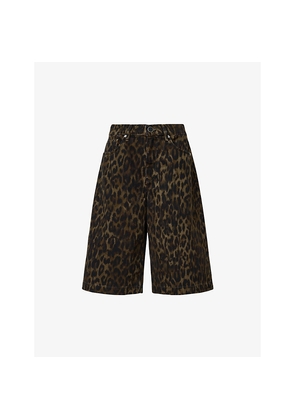 Womens Allsaints Louie Leopard-Print A-Line Long Cotton Shorts