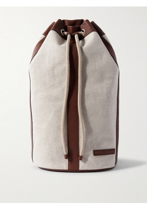 Brunello Cucinelli - Leather-Trimmed Cotton and Linen-Blend Canvas Backpack - Men - Neutrals