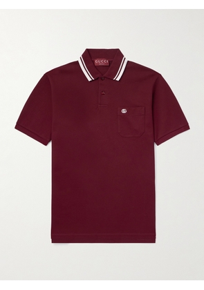 Gucci - Lido Logo-Embroidered Stretch-Cotton Piqué Polo Shirt - Men - Burgundy - S