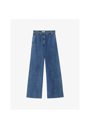 Womens Sandro Wide-Leg High-Rise Denim Jeans