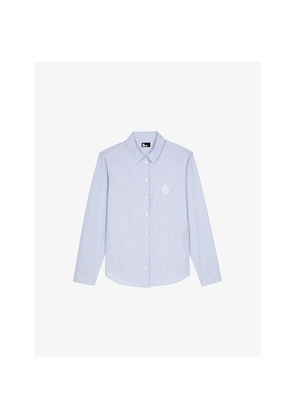 Womens The Kooples Stripe Brand-Embroidery Cotton Shirt
