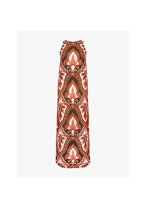 Womens Ro&Zo Round-Neck Tile-Print Woven Maxi Dress