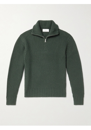Mr P. - Ribbed Wool and Cashmere-Blend Half-Zip Sweater - Men - Green - XS