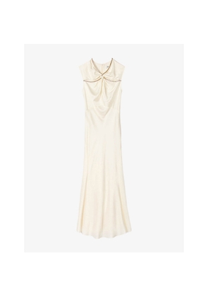 Womens Sandro Rhinestone-Embellished Cut-Out Satin Maxi Dress