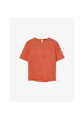 Womens Joseph Brunet Round-Neck Crinkled-Texture Habotai-Silk Top