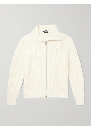 TOM FORD - Slim-Fit Ribbed Wool and Mohair-Blend Zip-Up Cardigan - Men - Neutrals - IT 46