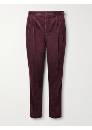 Mr P. - Slim-Fit Straight-Leg Cotton and Cashmere-Blend Corduroy Tuxedo Trousers - Men - Purple - 28
