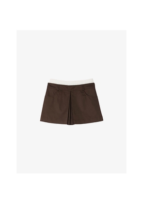 Womens Sandro Tie-Waist Side-Pocket Cotton-Blend Skort