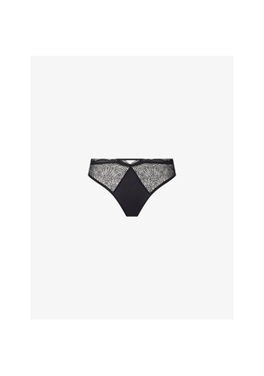 Womens Calvin Klein Black Geo Lace Woven Thong