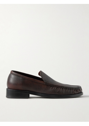 Acne Studios - Logo-Print Burnished-Leather Loafers - Men - Brown - EU 41