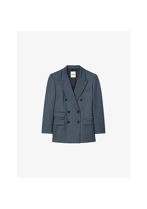 Womens Sandro Striped Peak-Lapel Double-Breasted Stretch-Woven Blazer