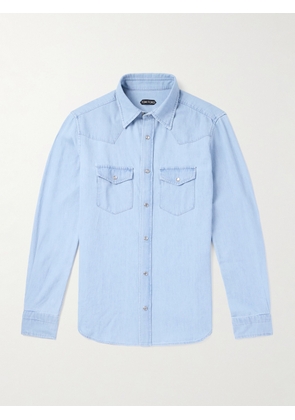 TOM FORD - Cotton-Chambray Western Shirt - Men - Blue - EU 39