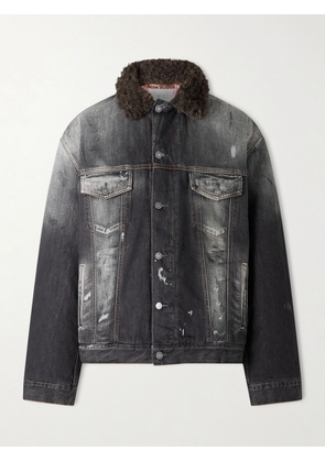 Acne Studios - Robert Plush-Trimmed Padded Distressed Denim Jacket - Men - Black - XS
