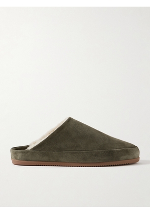Mulo - Shearling-Lined Suede Slippers - Men - Green - UK 7