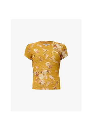 Womens Allsaints Ellie Round-Neck Floral-Print Stretch-Mesh T-Shirt