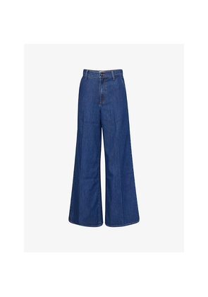 Womens Paige Cameron Wide-Leg Denim-Blend Trousers